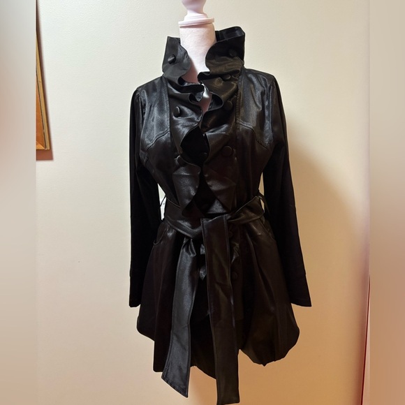 Rossi Roma black jacket coat ruffled collar bubble hem sz M - Picture 1 of 8